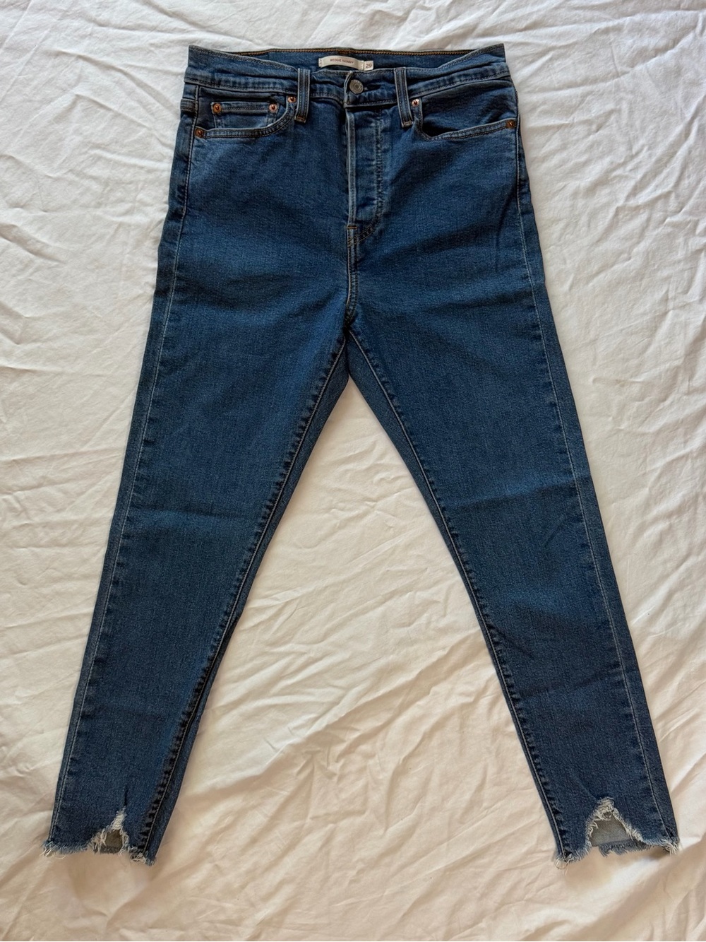 Levi’s Wedgie Skinny Jeans Women’s 29 Blue High Rise Button Fly Raw Hem